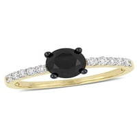 Miabella 1- Carat T.W. Fekete -fehér gyémánt 14K sárga arany eljegyzési gyűrű