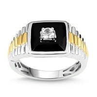 Sterling ezüst és 14K sárga aranyozott laboratóriumi létrehozott Ony & White Sapphire férfi gyűrű