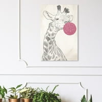 Wynwood Studio 'Glitter Bubblegum Zsiriffe' Állatok Falművészeti vászon nyomtatás - rózsaszín, fekete, 20 30