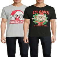 Karácsonyi férfiak és nagy férfiak Mikulás és karmok rövid ujjú grafikus pólók, 2 csomag