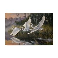 Védjegy Képzőművészet 'Morning Indulás Egrets' vászon művészete: Wilhelm Goebel