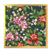 Designart 'Vintage Red and Pink WildFlowers I' hagyományos keretes művészet nyomtatás