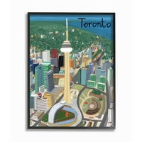 Stupell Industries Toronto Canada City Skyline színes mérföldkő építészet keretezett fali művészet, Carla Daly, 24 30