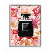 Stupell Industries fekete parfüm rózsaszín virágok glam divat akvarell design keretes fal művészet, Amanda Greenwood