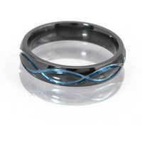 Félkerekű fekete cirkónium gyűrű a végtelen szimbólummal, kék színben eloxálva