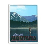 Fedezze fel a Montana -tó horgászatának tájkép grafikát fehér keretes művészet nyomtatott fali művészet