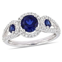 Miabella női 1- Carat T.G.W. Készített kék zafír és karátos gyémánt 10KT rózsa arany 3- Kőgyűrű