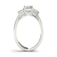 Karátos T. W. gyémánt hercegnő-vágott három kő 14kt fehér arany eljegyzési gyűrű