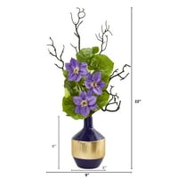 Szinte természetes 22 ”-es anemone és lótusz levél mesterséges elrendezés a vázában