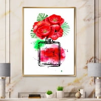 Parfüm chanel öt piros virágokkal keretes festmény vászon art nyomtatás