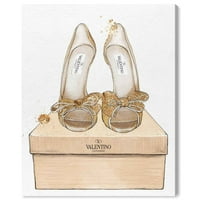 A Runway Avenue divat és a glam fali művészet vászon nyomtatványok „Magas sarkú és nagy íjak cipője - arany, fehér