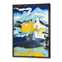 Designart 'Absztrakt márványkompozíció kék és sárga II -ben' modern keretes vászon fali művészet nyomtatás