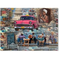 Védjegy képzőművészet Rózsaszín Chevy Havannában Alberto Lopez vászon művészete
