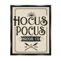 Stupell Industries Vintage Hocus Pocus Broom Sign Graphic Art Jet fekete úszó keretes vászon nyomtatott fali művészet, Angela