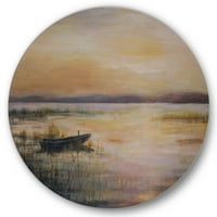 Designart 'pasztell csónak naplemente a tó felett' Tengeri és parti körfém fali művészet - 36 lemez