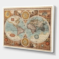 Designart 'Vintage Map of the World VIII' Vintage Canvas Wall Art Print
