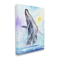 Iparágak púpos bálna óceán ugrás kék vízfestmény vászon művészeti nyomtatás
