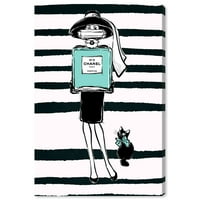Wynwood Studio Fashion and Glam Wall Art vászon nyomtatványok „Tiffy Cat” parfümök - fekete, kék