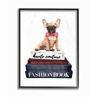 Stupell Industries divattervező Pet Dog Bookstack kék piros akvarell keretes fal művészet, Amanda Greenwood