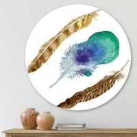 Designart 'Absztrakt madár toll a szárnyból izolált' bohém és eklektikus kör fém fali művészet - 11 -es lemez
