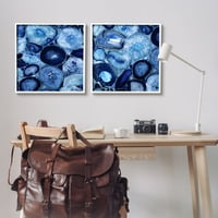 Stupell kortárs kék agate geodes absztrakt fotózás fehér keretes művészet nyomtatott fali művészet, 2 -es készlet