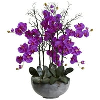 Szinte természetes 46in. Óriás Phalaenopsis Orchid mesterséges elrendezés a cement tálban