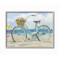 Stupell Industries békés kék kerékpár tengerparti éghajlati festmény keretes fali művészeti tervezés, James Wiens, 11 14