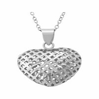 Rodium a sterling ezüst gyémánt vágott kosár mintázatú puff szív medál, 18