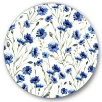 Designart 'Kék vadvirágok zöld levelekkel a fehér' hagyományos körfém fali művészet - 36 lemez