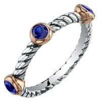 Oravo 0. A karátok Blue Sapphire 3-Stone Reteable gyűrűt készítettek ezüst ezüstben
