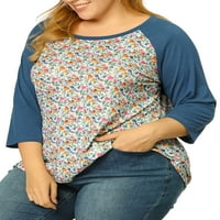 Egyedi olcsó nők plusz méretű virágos kanál nyak raglan hüvelyek póló kék 1x