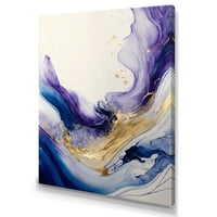 Designart Blue, arany és lila splash festék I Canvas Wall Art