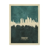 Védjegy képzőművészet 'Frankfurt Németország Skyline Teal' vászon művészet Michael Tompsett