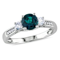 1- Carat T.G.W. Létrehozta a smaragdot, és létrehozta a fehér zafír és a gyémánt-acent 10 kt fehérarany háromköves gyűrűt