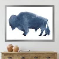 Designart 'Navy Blue Bison sziluett fehér' parasztház keretes művészeti nyomtatás