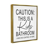 Stupell Industries gyerekek fürdőszoba nincs kontroll alkalmi fürdőszoba jel grafikus fémes arany úszó keretes vászon nyomtatott