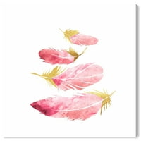 Runway Avenue divat és glam Canvas Art Print 'Gentle Feather Fall' toll - rózsaszín, zöld