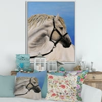 Designart 'A fehér ló közelképe a barázdában' Farmhouse keretes vászon fali művészet