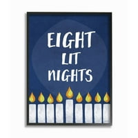 Stupell Industries Nyolc világított éjszaka Hanukkah Holiday Blue Word Design Wall Art készítette, Linda Woods művész