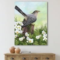 Kakukk madár egy régi csonk- és fehér virágfestés vászon művészete