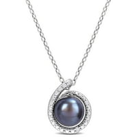 Miabella női fekete tenyésztett édesvízi gyöngy és gyémánt akcentus ezüst kavargó medál lánccal