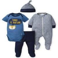 Gerber Baby Boy Onesies Bodysuit, Sleep 'n Play, nadrág és sapka, 4 darab