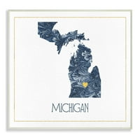 A Stupell otthoni dekoráció Michigan Minimal Blue márványozott papír sziluett keretes texturizált művészet