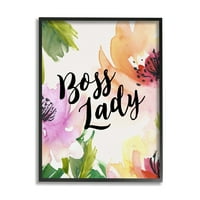Stupell Industries Boss Lady Girl Power kalligráfia virágvirág Border keretes fali művészet, 14, Amy Brinkman tervezése