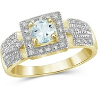 0. Carat T.G.W. Aquamarine Gemstone és Carat T.W. Fehér gyémánt arany ezüst gyűrű felett