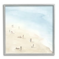 Stupell Industries emberek a tengerparton laza kék tengerparti táj part menti festmény szürke keretes művészet nyomtatott fali