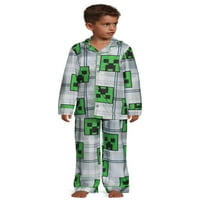 Minecraft Boys gomb első kabát és nadrág pizsama szett, 2 darab, méretek 4-12