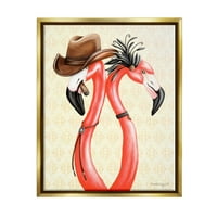 Stupell Industries Vintage Flamingos cowboy kalap Antik divatos ruhák grafikus művészet fémes arany úszó keretes vászon nyomtatott