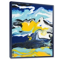 Absztrakt márványkompozíció kék és sárga II keretes festmény vászon művészete