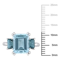 Miabella női 4- Carat T.G.W. Octagon-vágott égbakkék topaz és nyolcszögletű londoni kék topaz 14 kt fehérarany három kőgyűrű